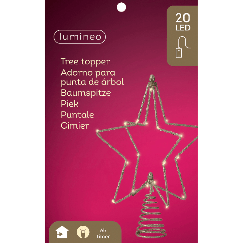 Lumineo Battery - Operated Micro LED Star Tree Topper with Gold Glitter - XMAS ROOM DECORATION LARGE AND LIGHT UP - Beattys of Loughrea