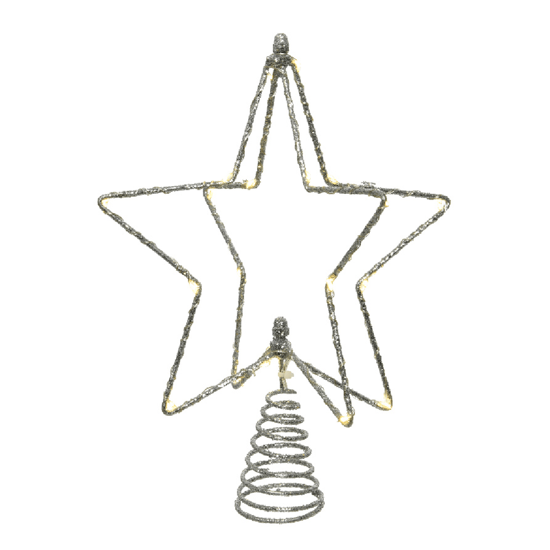 Lumineo Battery - Operated Micro LED Star Tree Topper with Silver Glitter - XMAS ROOM DECORATION LARGE AND LIGHT UP - Beattys of Loughrea