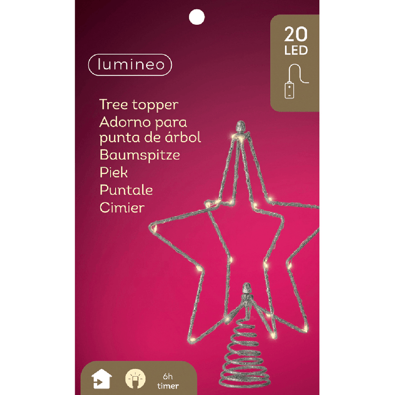 Lumineo Battery - Operated Micro LED Star Tree Topper with Silver Glitter - XMAS ROOM DECORATION LARGE AND LIGHT UP - Beattys of Loughrea