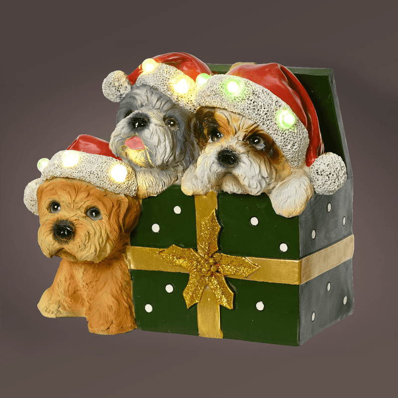 Indoor Battery Operated LED Dogs with Gift Polyresin Decoration 18cm - XMAS ROOM DECORATION LARGE AND LIGHT UP - Beattys of Loughrea