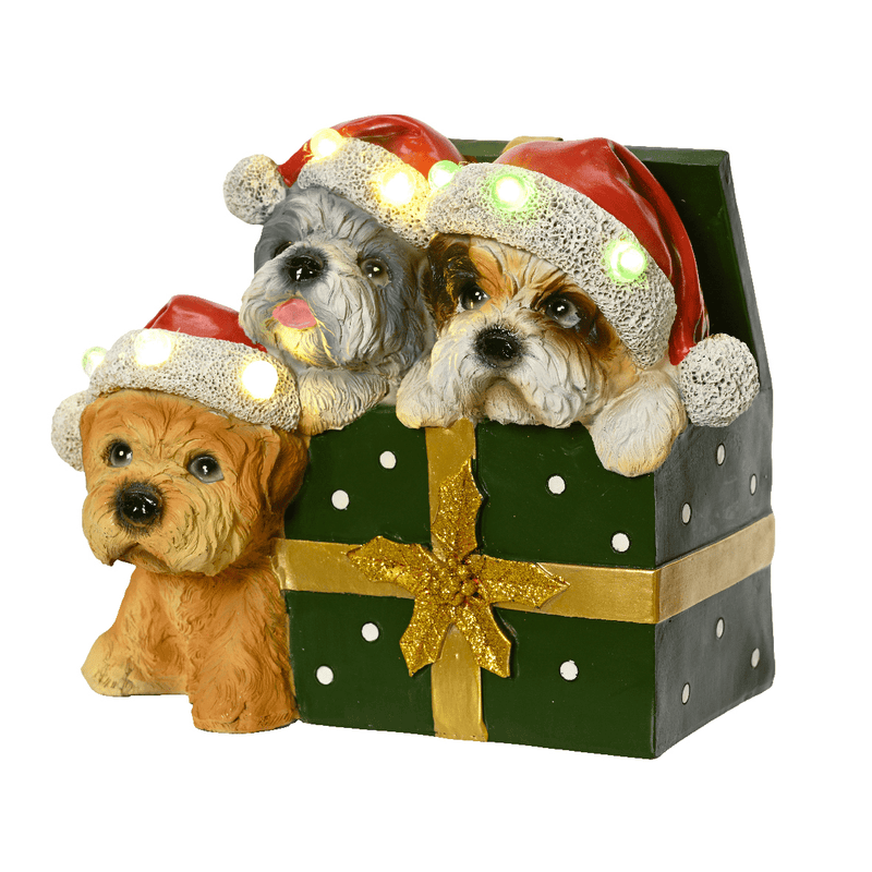 Indoor Battery Operated LED Dogs with Gift Polyresin Decoration 18cm - XMAS ROOM DECORATION LARGE AND LIGHT UP - Beattys of Loughrea