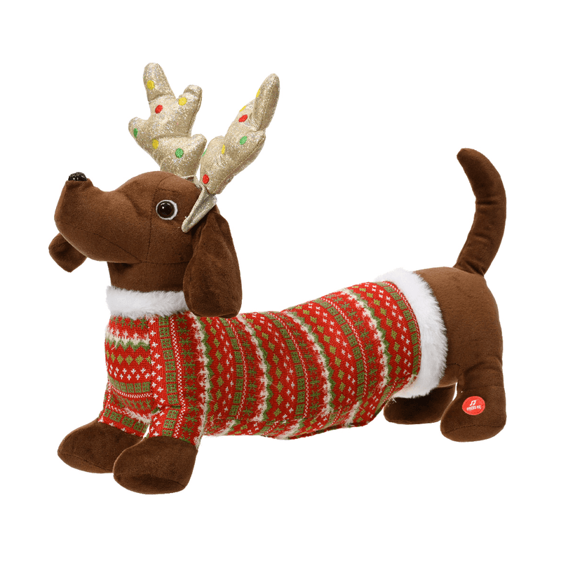 32cm Animated Dachshund Dog with Christmas Jumper - XMAS SOFT DECOS - Beattys of Loughrea