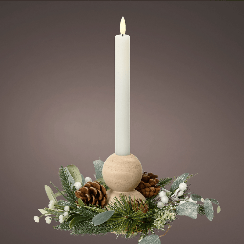 Candleholder with Wooden balls, Pinecones and Eucalyptus - XMAS CANDLE ARCHES LOGS - Beattys of Loughrea