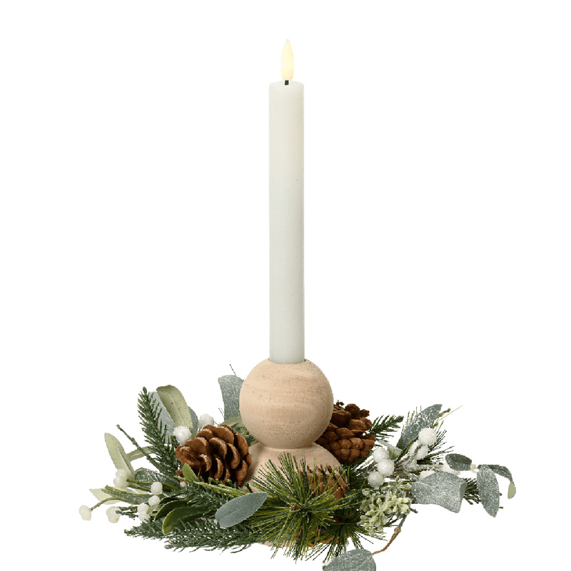 Candleholder with Wooden balls, Pinecones and Eucalyptus - XMAS CANDLE ARCHES LOGS - Beattys of Loughrea