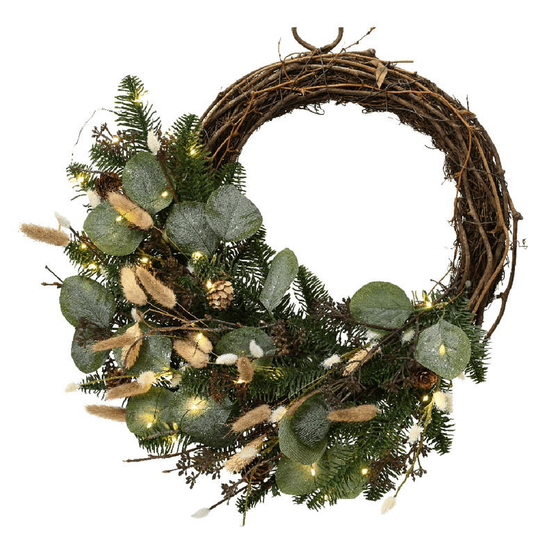 Wreath with White Berries & Pinecones Micro LED BO Indoor 60cm - XMAS WREATHS - Beattys of Loughrea