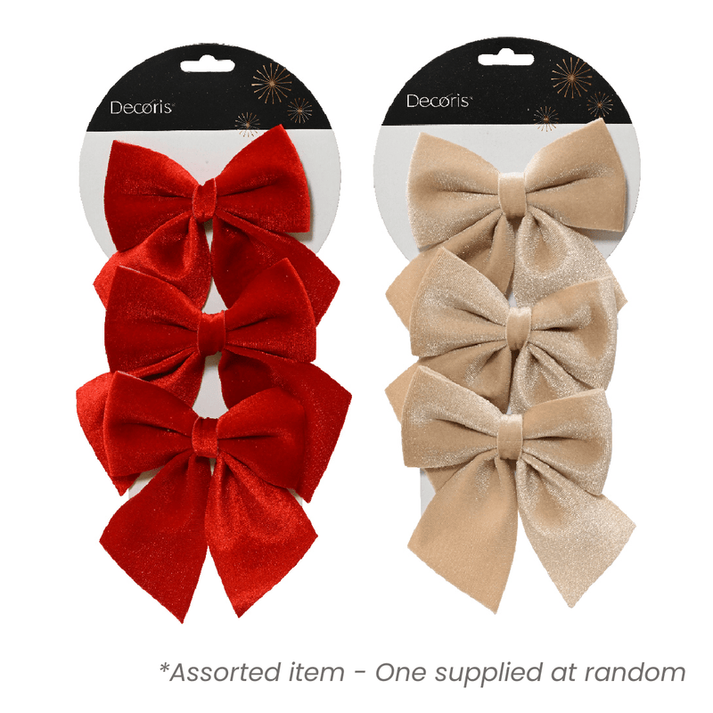 3pk Polyester Bow Assorted - One Supplied* - XMAS SOFT DECOS - Beattys of Loughrea