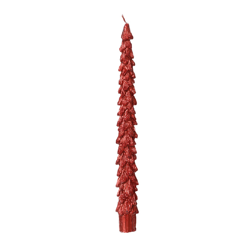 2pk Glitter Tree Christmas Dinner Candles Red