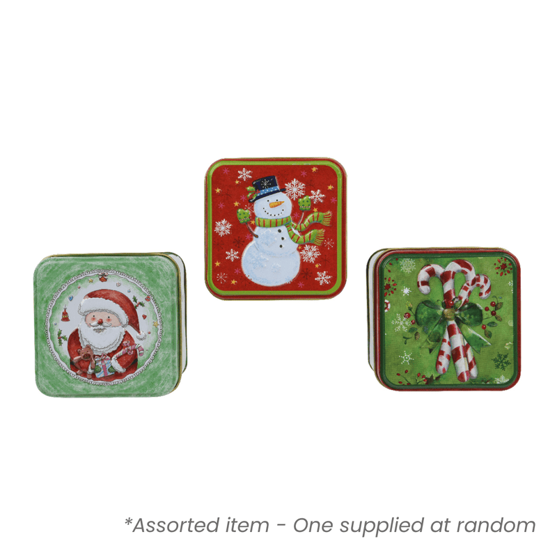 Christmas Candle in Square Tin Assorted - One Supplied* - XMAS CANDLES - Beattys of Loughrea