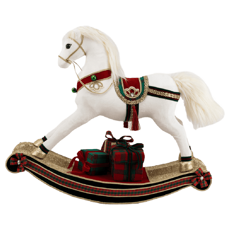 White Velvet Rocking Horse 68 x 21 x 58cm (Not a toy) - XMAS SOFT DECOS - Beattys of Loughrea