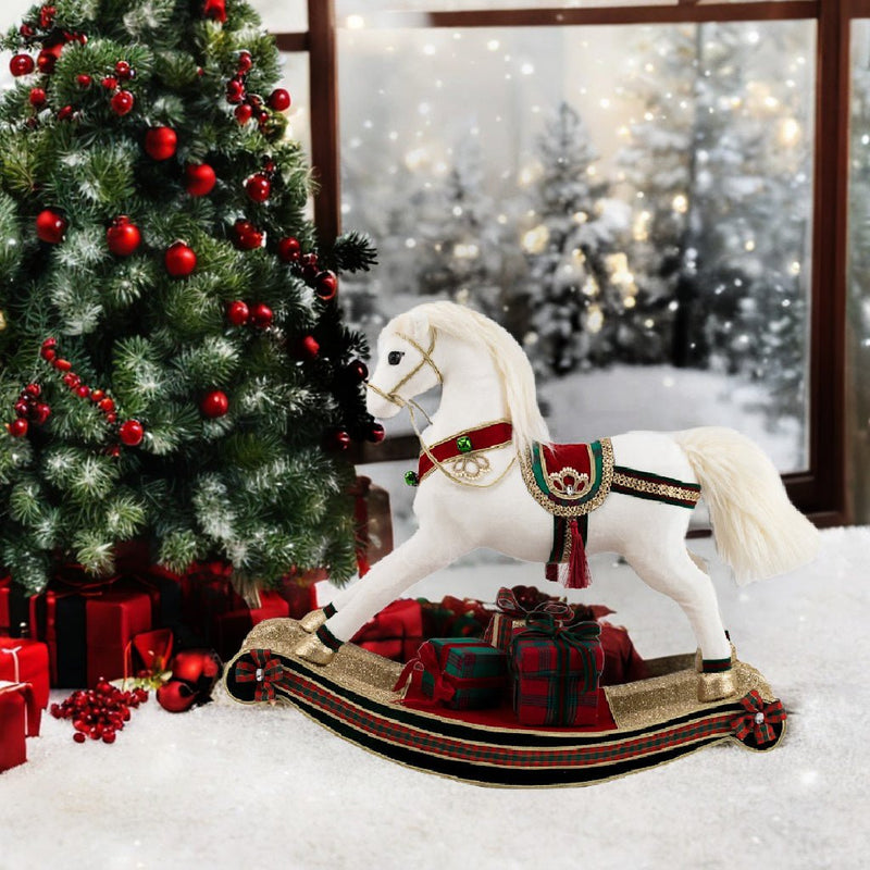 White Velvet Rocking Horse 68 x 21 x 58cm (Not a toy) - XMAS SOFT DECOS - Beattys of Loughrea