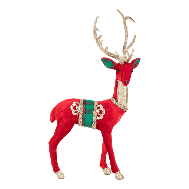 Velvet Red Standing Reindeer 35x18x55cm - XMAS SOFT DECOS - Beattys of Loughrea