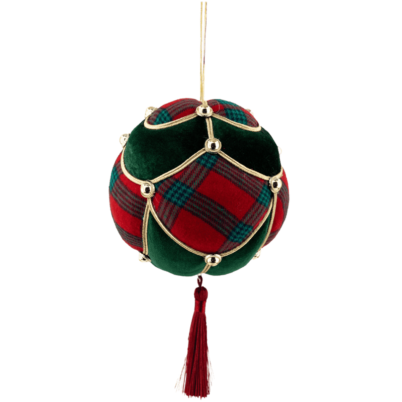 Green Velvet Hanging Christmas Ball 13 x 21cm - XMAS SOFT DECOS - Beattys of Loughrea