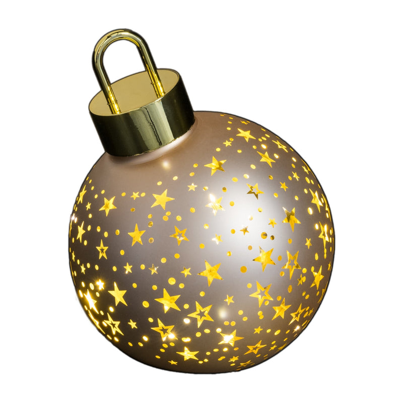 Matte Gold 15cm Christmas Bauble Ornament with LED's - XMAS BAUBLES - Beattys of Loughrea