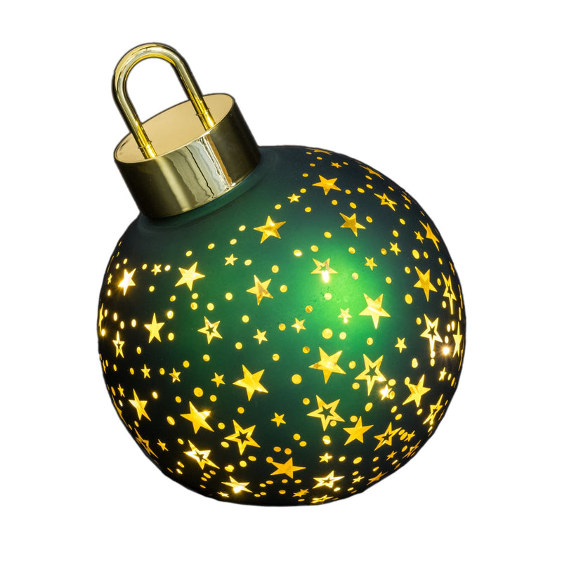 Matte Green 15cm Christmas Bauble Ornament with LED's - XMAS BAUBLES - Beattys of Loughrea