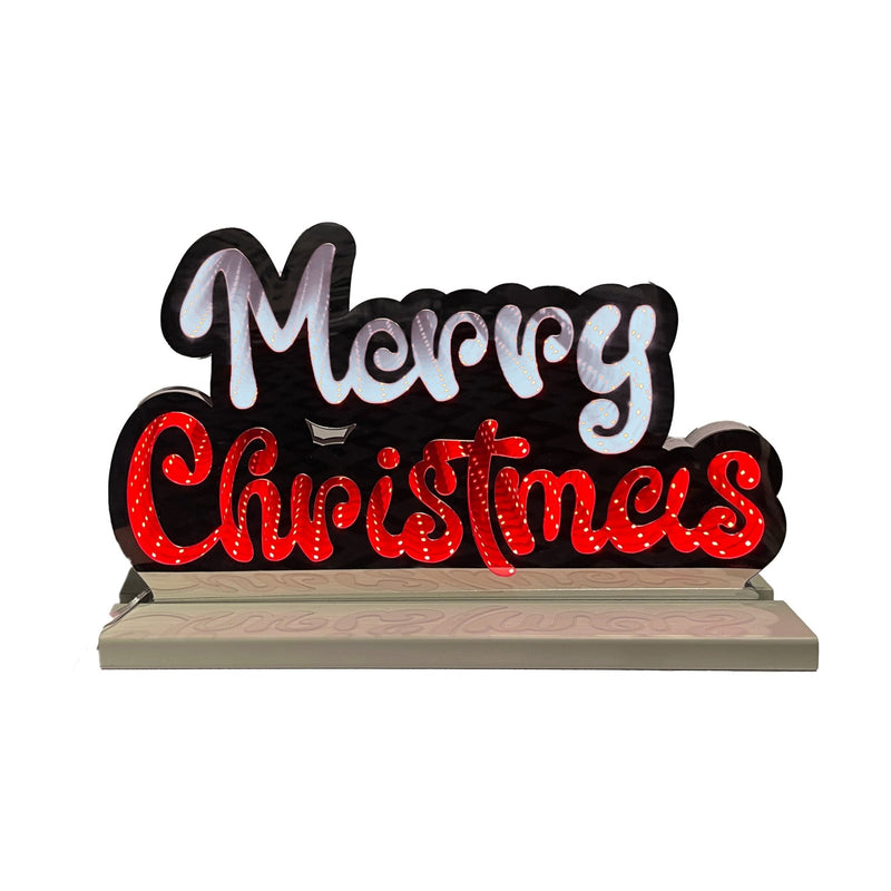 Infinity Merry Christmas on Wooden Base 32cm - XMAS ROOM DECORATION LARGE AND LIGHT UP - Beattys of Loughrea