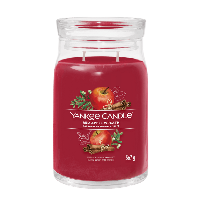 Red Apple Wreath Signature Large Jar Yankee Candle 567g - CANDLES - Beattys of Loughrea