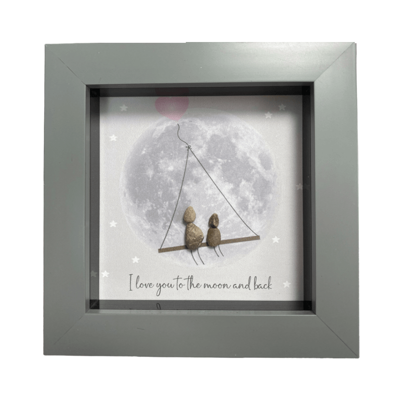 Mini Pebble Art I Love You to the Moon and Back - Grey - PICTURES, PAINTINGS - Beattys of Loughrea