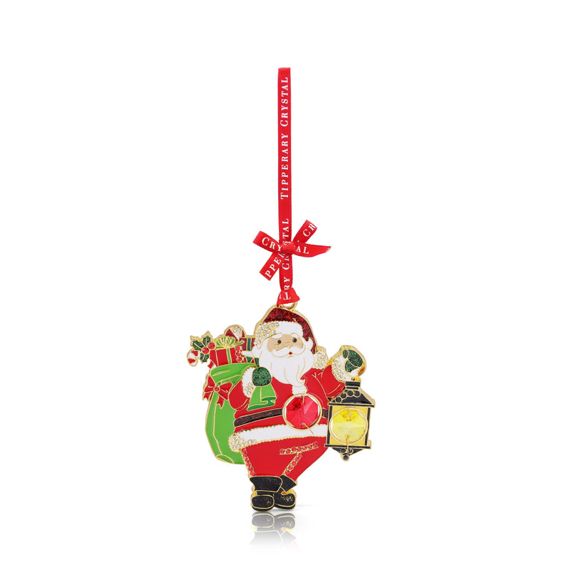 TIPPERARY CRYSTAL Santa & Lantern Gems Hanging Christmas Decoration - XMAS CERAMIC WOOD RESIN GLASS ORNAMENTS - Beattys of Loughrea