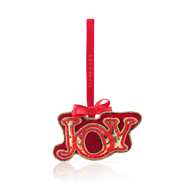 TIPPERARY CRYSTAL Joy Embroidery Hanging Christmas Decoration - XMAS CERAMIC WOOD RESIN GLASS ORNAMENTS - Beattys of Loughrea