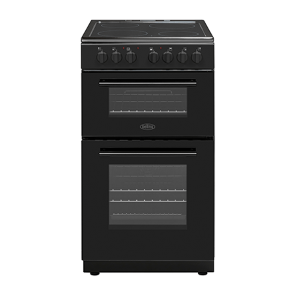 Belling Black 50cm Double Oven Ceramic Cooker - ELECT COOKER FREESTANDING <65CM - Beattys of Loughrea