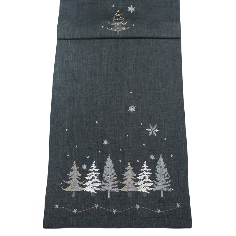 Peggy Wilkins Metallic Trees Silver/Pewter Christmas Table Runner 190cm - TABLECLOTHS/RUNNERS - Beattys of Loughrea