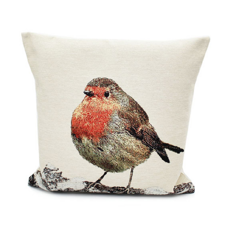 Peggy Wilkins Hop Hop Hop Robin Tapestry Christmas Cushion 45x45cm