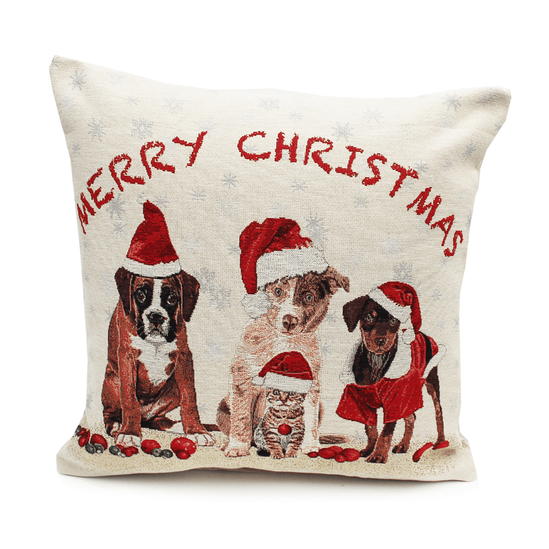 Peggy Wilkins Pawty Time Merry Christmas Tapestry Cushion 45x45cm - CUSHIONS/COVERS - Beattys of Loughrea