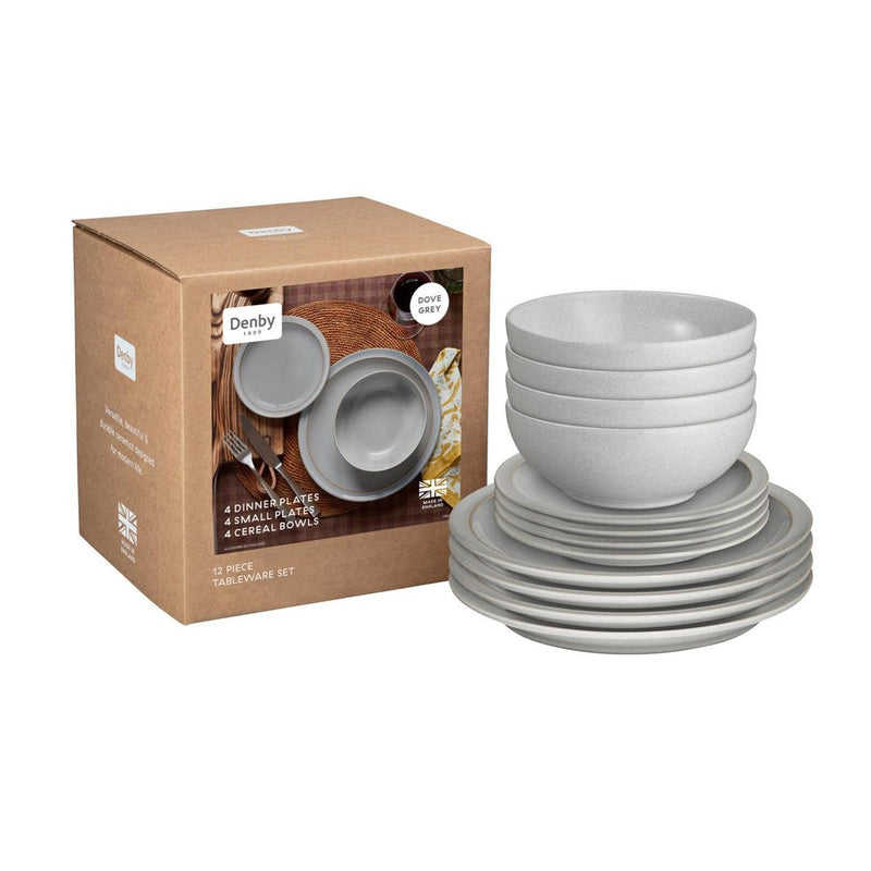 Denby Dove Grey 12 Piece Tableware Set - TABLEWARE SETS - GENERAL - Beattys of Loughrea