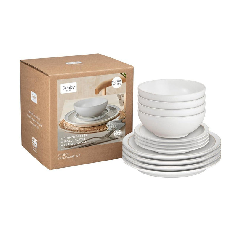 Denby Cotton White 12 Piece Tableware Set - TABLEWARE SETS - GENERAL - Beattys of Loughrea