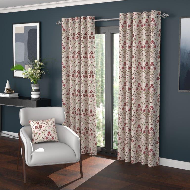 Riley 90" x 90" Lined Eyelet Curtains Raspberry - CURTAINS - READY MADE - Beattys of Loughrea