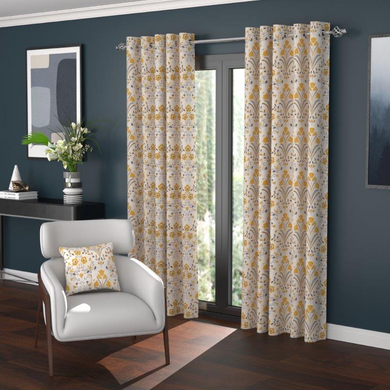 Riley 66" x 72" Lined Eyelet Curtains Buttercup - CURTAINS - READY MADE - Beattys of Loughrea