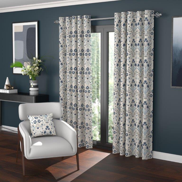 Riley 66" x 72" Lined Eyelet Curtains Marine - CURTAINS - READY MADE - Beattys of Loughrea