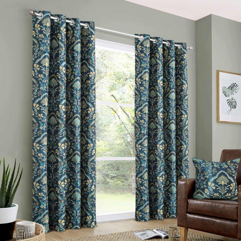 Lille 90" x 90” Lined Eyelet Curtains Navy - CURTAINS - READY MADE - Beattys of Loughrea