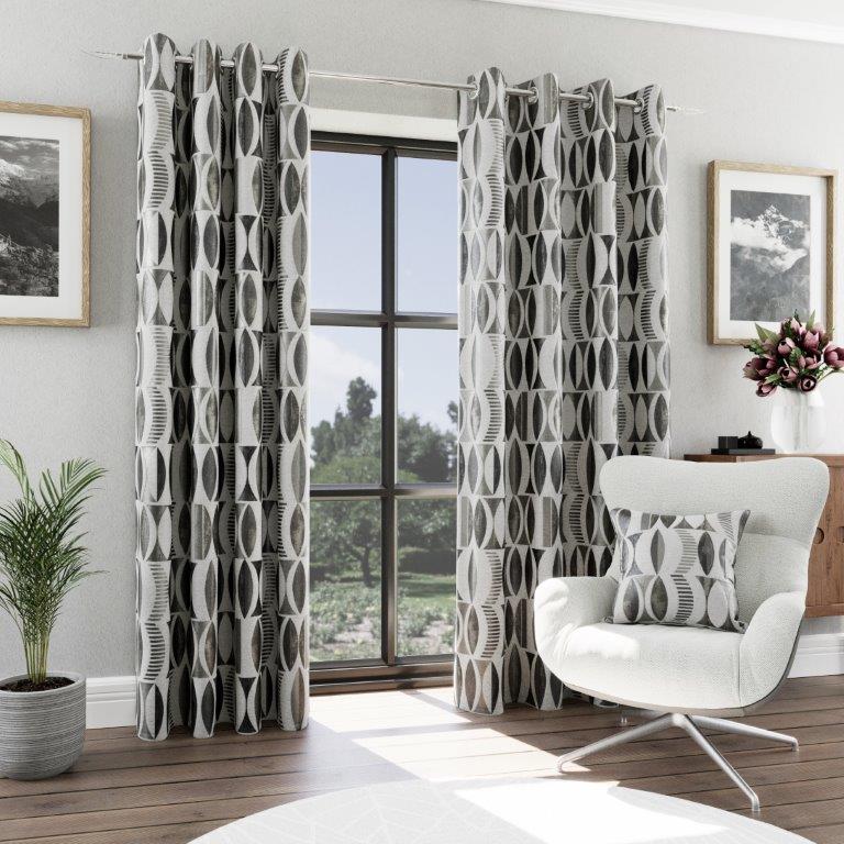 Himalaya 90" x 90” Lined Eyelet Curtains Onyx - CURTAINS - READY MADE - Beattys of Loughrea