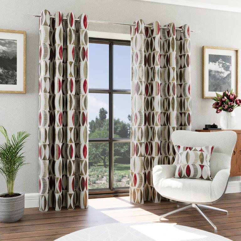 Himalaya 90" x 90” Lined Eyelet Curtains Red - CURTAINS - READY MADE - Beattys of Loughrea