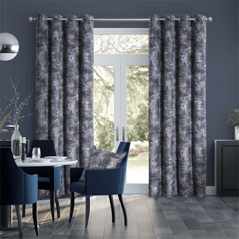 Bavaria 90" x 72” Lined Eyelet Curtains Midnight - CURTAINS - READY MADE - Beattys of Loughrea