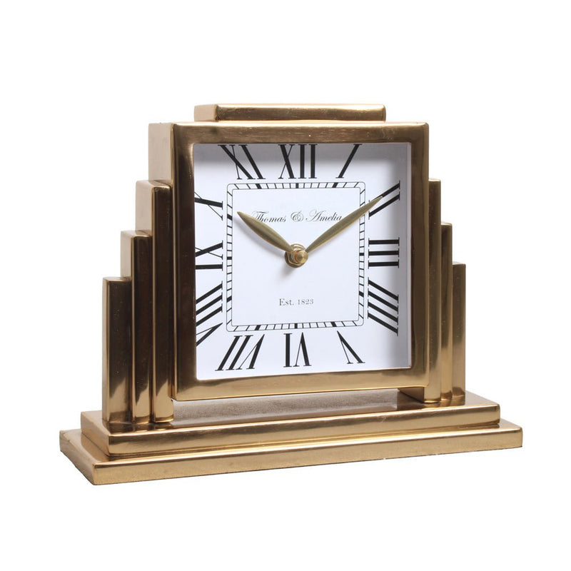 Thomas and Ameila Art Deco Mantel Clock Gold 26cm - CLOCKS - Beattys of Loughrea