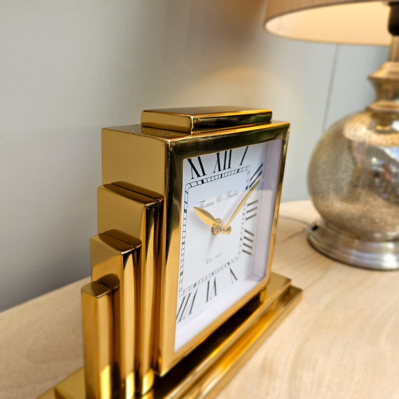 Thomas and Ameila Art Deco Mantel Clock Gold 26cm - CLOCKS - Beattys of Loughrea