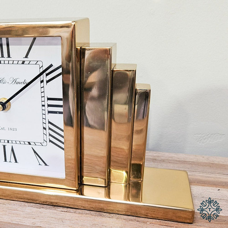 Thomas and Ameila Art Deco Mantel Clock Gold 26cm - CLOCKS - Beattys of Loughrea