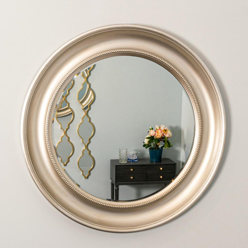 Lena Wall Mirror Beaded Round Champagne 90cm - WALL MIRRORS - Beattys of Loughrea