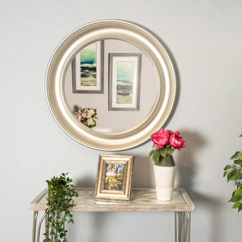 Lena Wall Mirror Beaded Round Champagne 90cm - WALL MIRRORS - Beattys of Loughrea