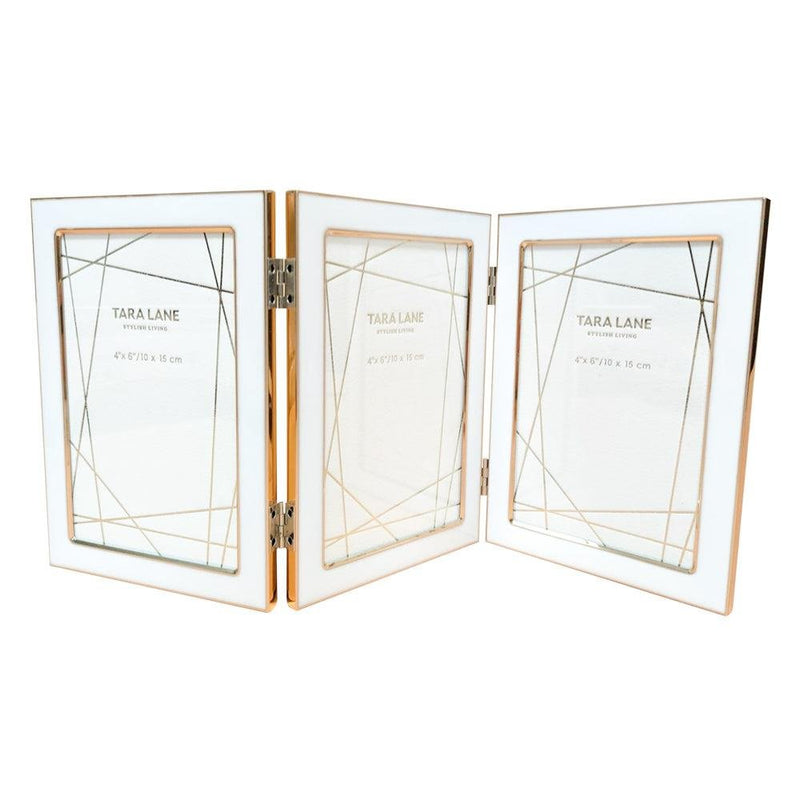 Ella Folding Photo Frame 4 X 6 - White / Gold - PHOTO FRAMES - PLATED, GILT, STONE - Beattys of Loughrea