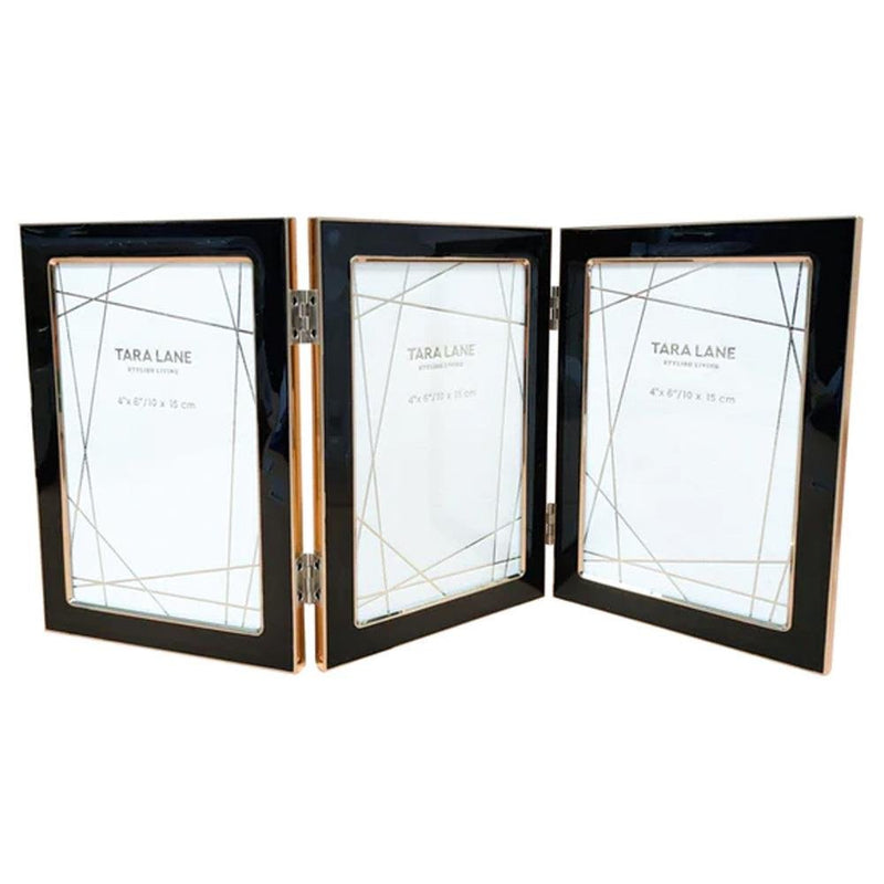 Ella Folding Photo Frame 4 X 6 - Black / Gold - PHOTO FRAMES - PLATED, GILT, STONE - Beattys of Loughrea