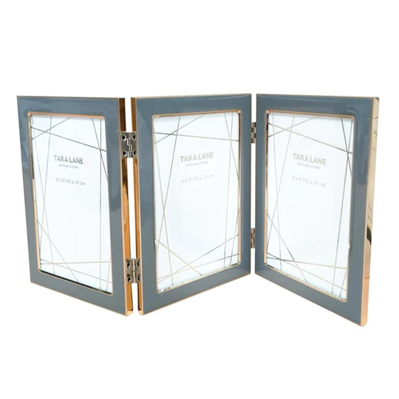 Ella Folding Photo Frame 4 X 6 - Grey / Gold - PHOTO FRAMES - PLATED, GILT, STONE - Beattys of Loughrea