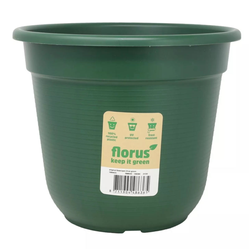 Florus 27cm Plastic Round Flower Pot Green