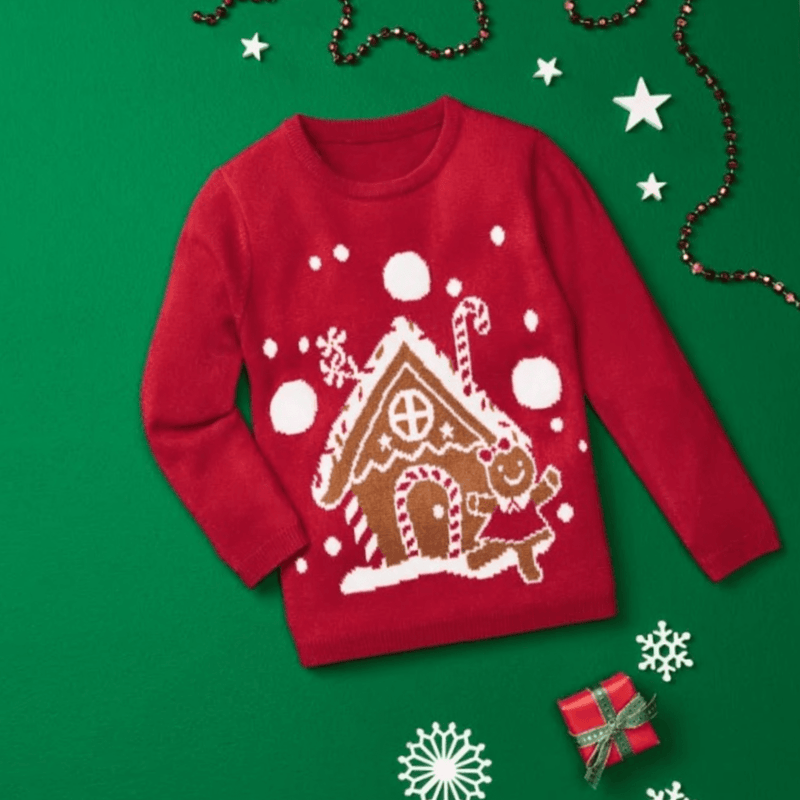 Kids Christmas Jumper Gingerbread House Age 2 - 4 - XMAS CLOTHING Christmas clothing human and pet - Beattys of Loughrea