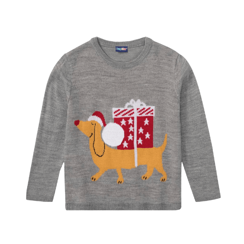 Kids Christmas Jumper Dog with Present Age 2 - 4 - XMAS CLOTHING Christmas clothing human and pet - Beattys of Loughrea