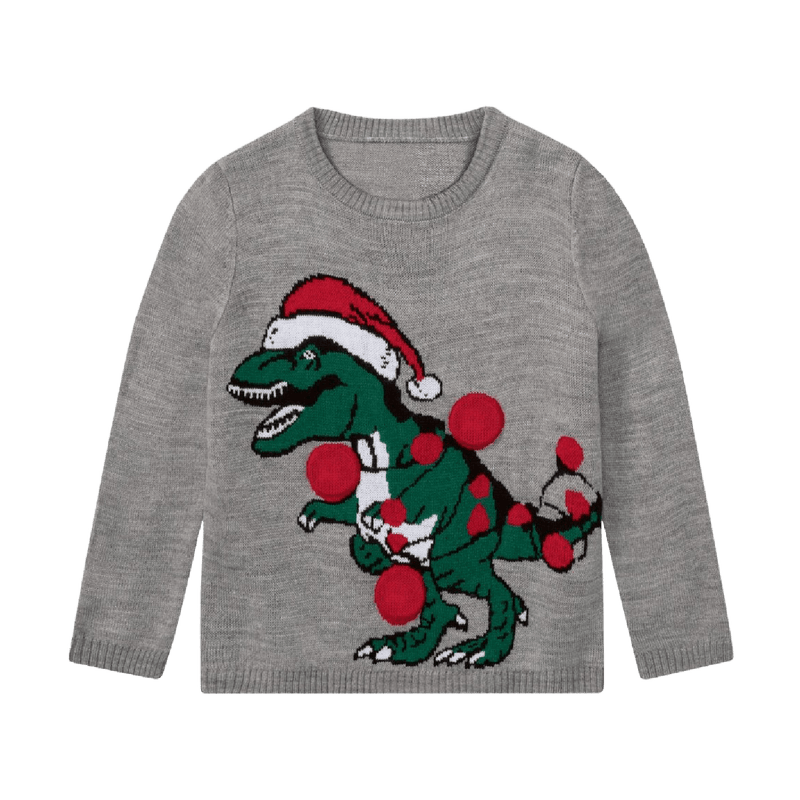 Kids Christmas Jumper Dinosaur Age 6 - 8 - XMAS CLOTHING Christmas clothing human and pet - Beattys of Loughrea