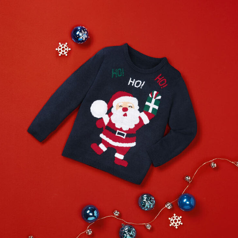 Kids Christmas Jumper Santa Ho Ho Ho Age 2 - 4 - XMAS CLOTHING Christmas clothing human and pet - Beattys of Loughrea