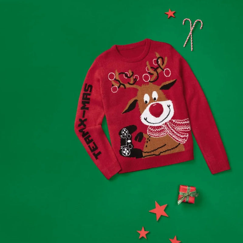 Youths Christmas Jumper Gaming Deer Age 8 - 10 - XMAS CLOTHING Christmas clothing human and pet - Beattys of Loughrea